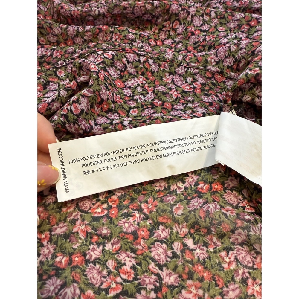 MINKPINK Floral Chiffon Blouse Sheer Long Sleeve Tie Neck Cottagecore XS - Picture 7 of 7